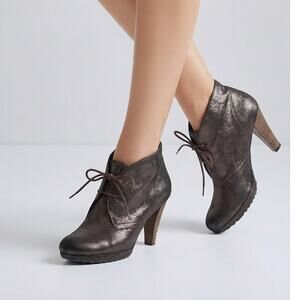 Paul Green NY Bronze Metallic Suede Lace-up Platform Bootie 8 NWOT